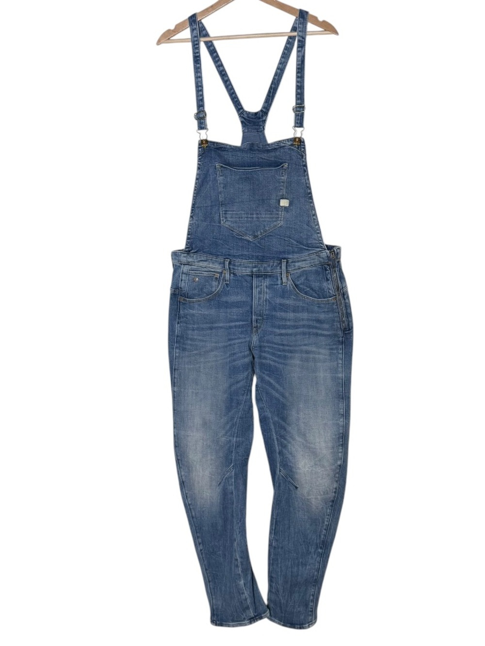 G-Star Raw Arc 3D Boyfriend Denim Overalls Size L Barrel Leg Side Zip Suspender